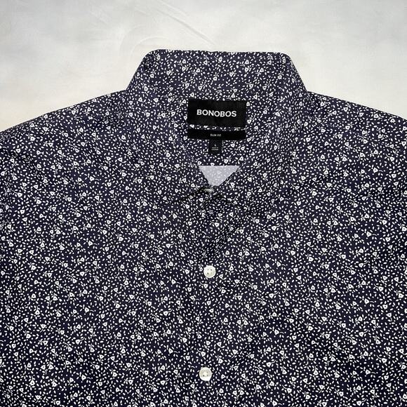 Bonobos Performance Shirt Mens Size L Blue Flora Slim Fit Nylon Blend Button L/S - Picture 2 of 13